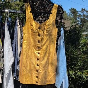 Free People Yellow Leather Button-Front Tank Dress